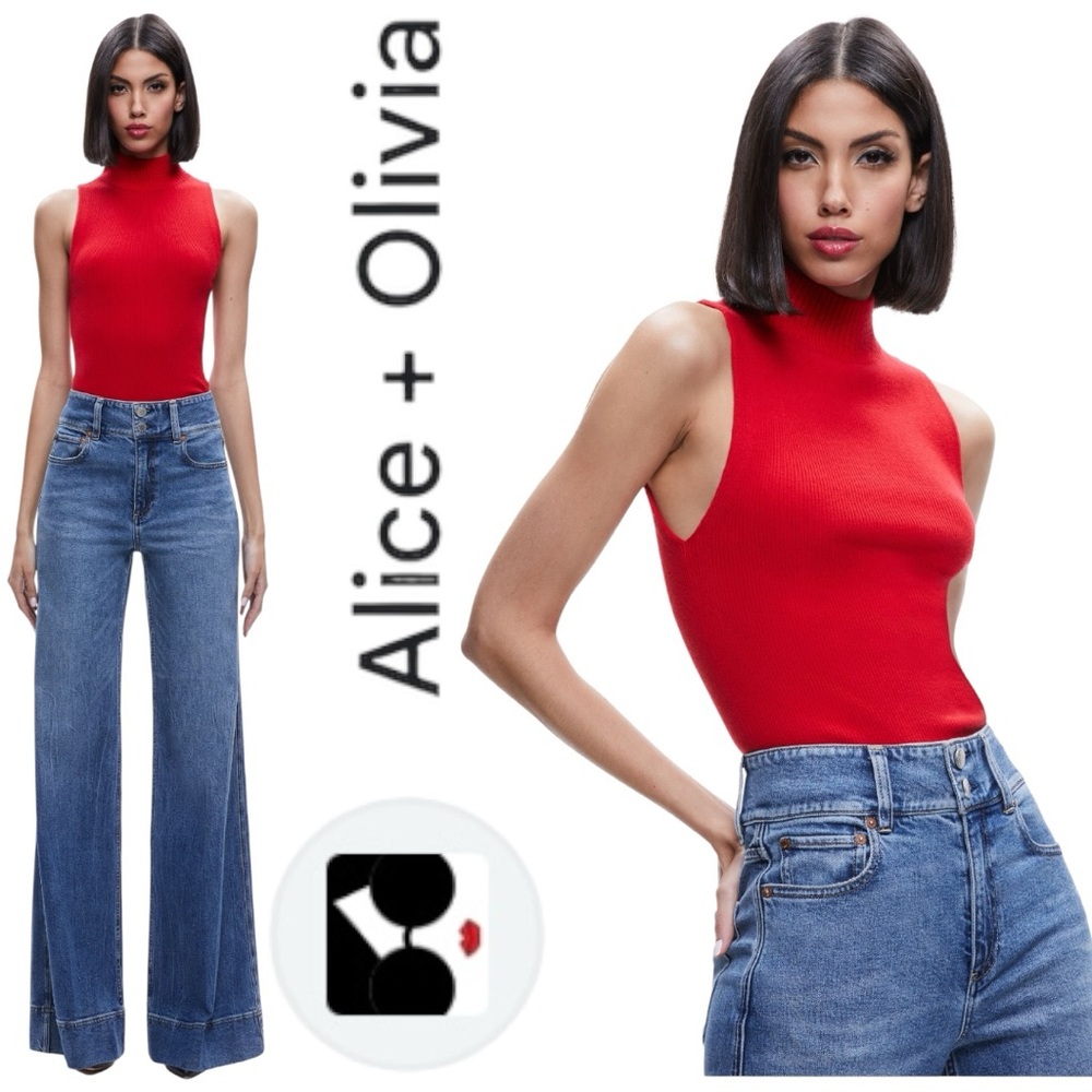 Alice + Olivia DARCEY TURTLENECK SWEATER TANK ruby red size X-Large NWT #knit